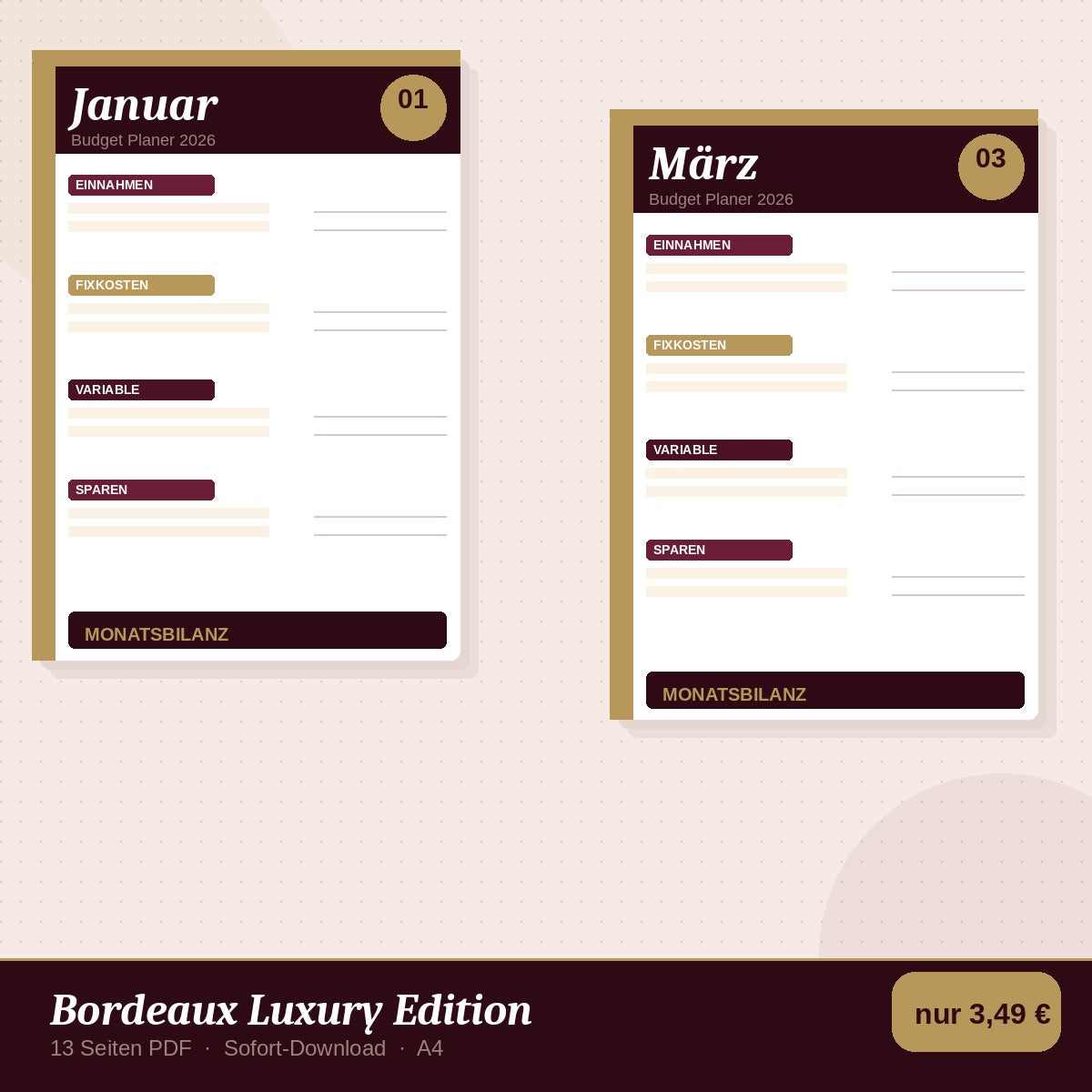 Budget Planer 2026 – Bordeaux Luxury Edition | 13 Seiten PDF