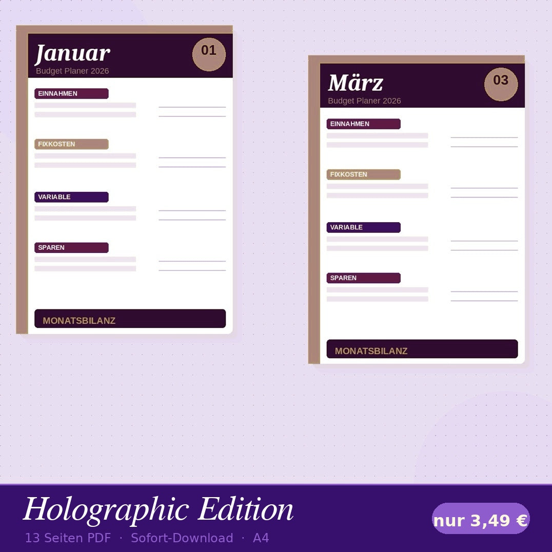 Budget Planer 2026 – Holographic Edition | 13 Seiten PDF
