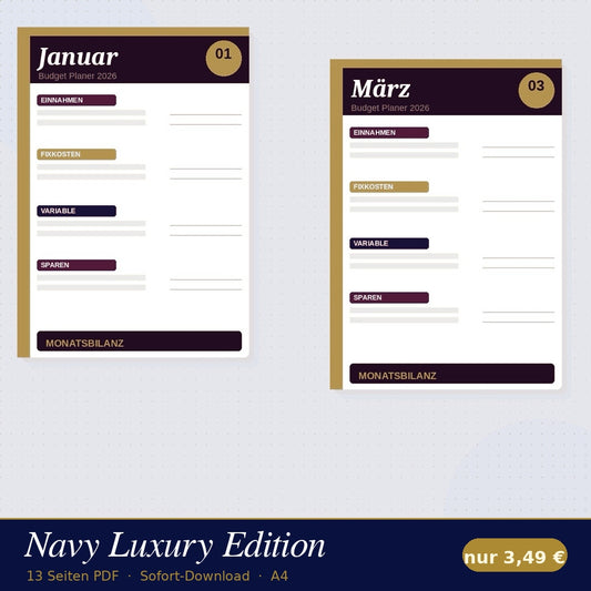 Budget Planer 2026 – Navy Luxury Edition | 13 Seiten PDF